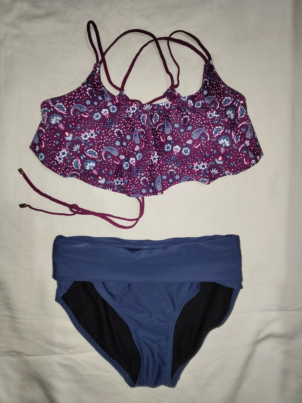 Wine Floral Print Bikini Top
